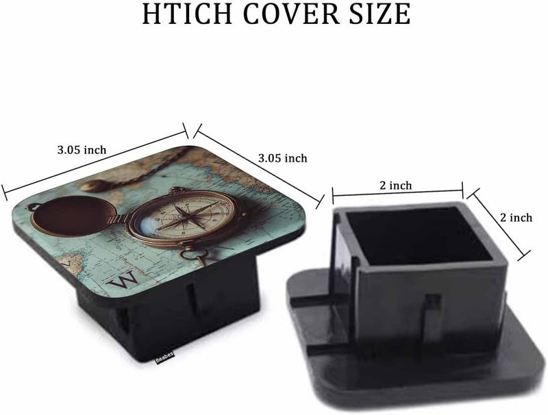 Beabes Trailer Hitch Covers Compass, Ancient World Map Compass Necklace Anti-Loss Hitch Cover Fits 2" Hitch Receivers for Trucks, Tough Receiver Tube Hitch Cover Plug for Cars - Image 2